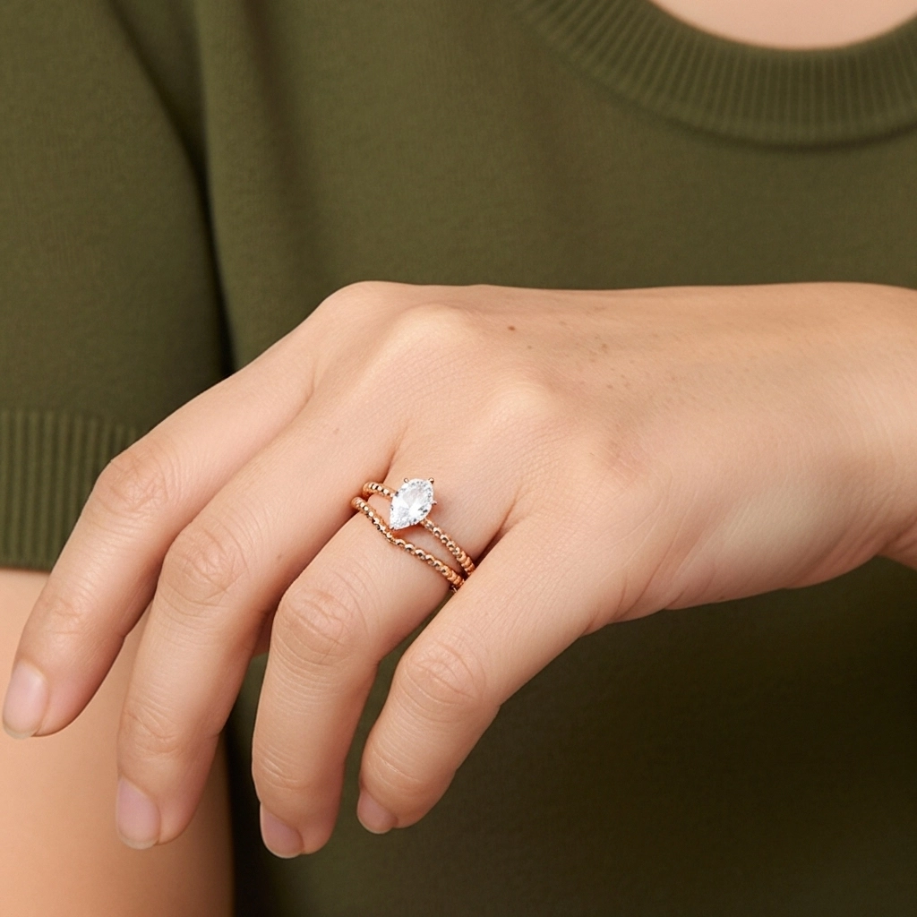 1.00ct Moissanite Wedding Ring Set 14K Rose Gold