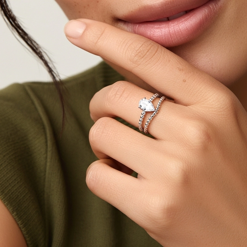 1.00ct Moissanite Wedding Ring Set 18K White Gold