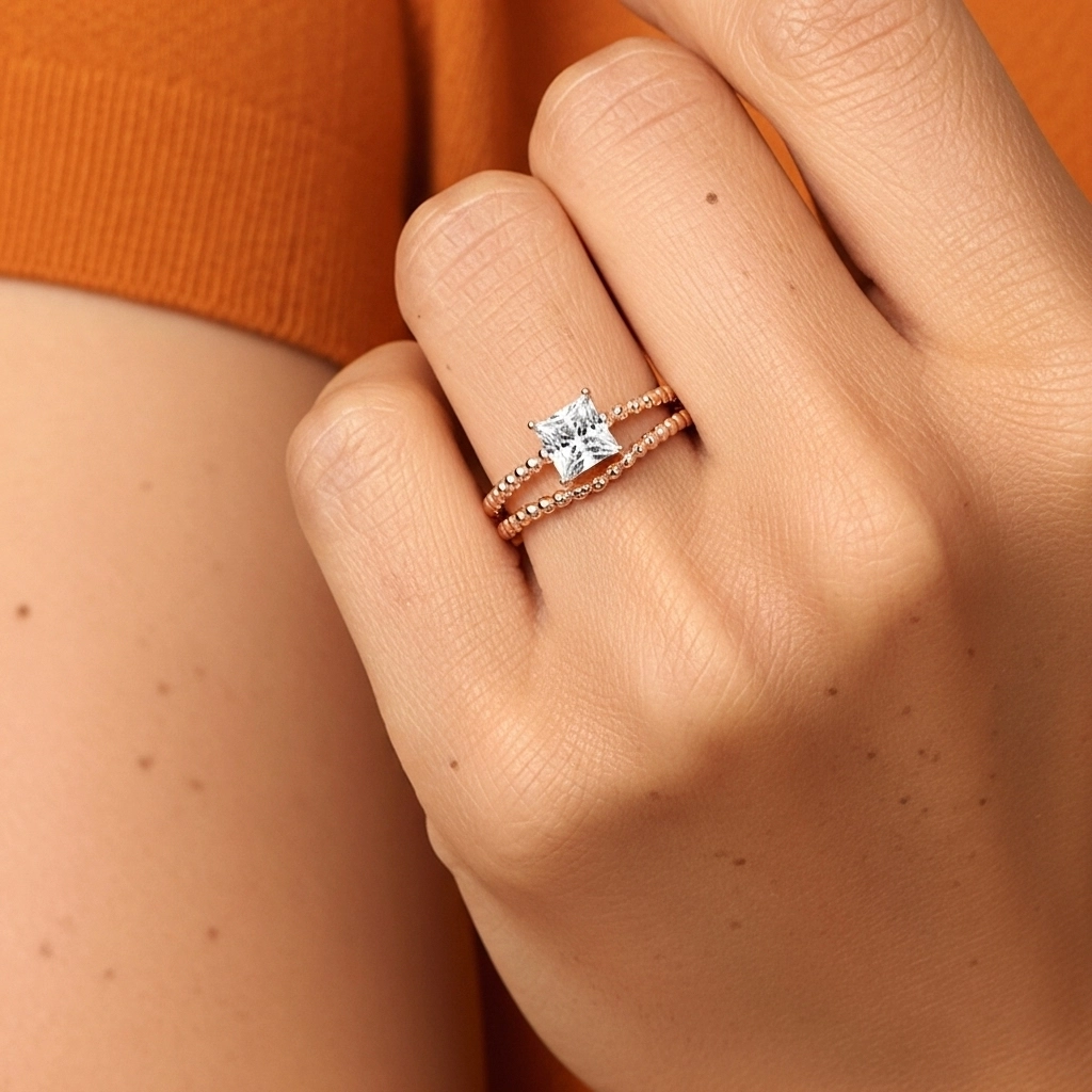 1.00ct Moissanite Ensemble d'alliances Or rose 18 carats