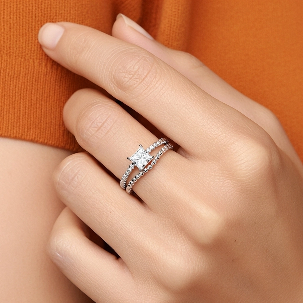 1.00ct Moissanite Wedding Ring Set 18K White Gold