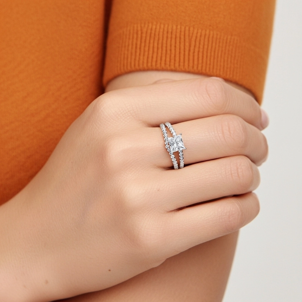 1.00ct Moissanite Wedding Ring Set 18K White Gold