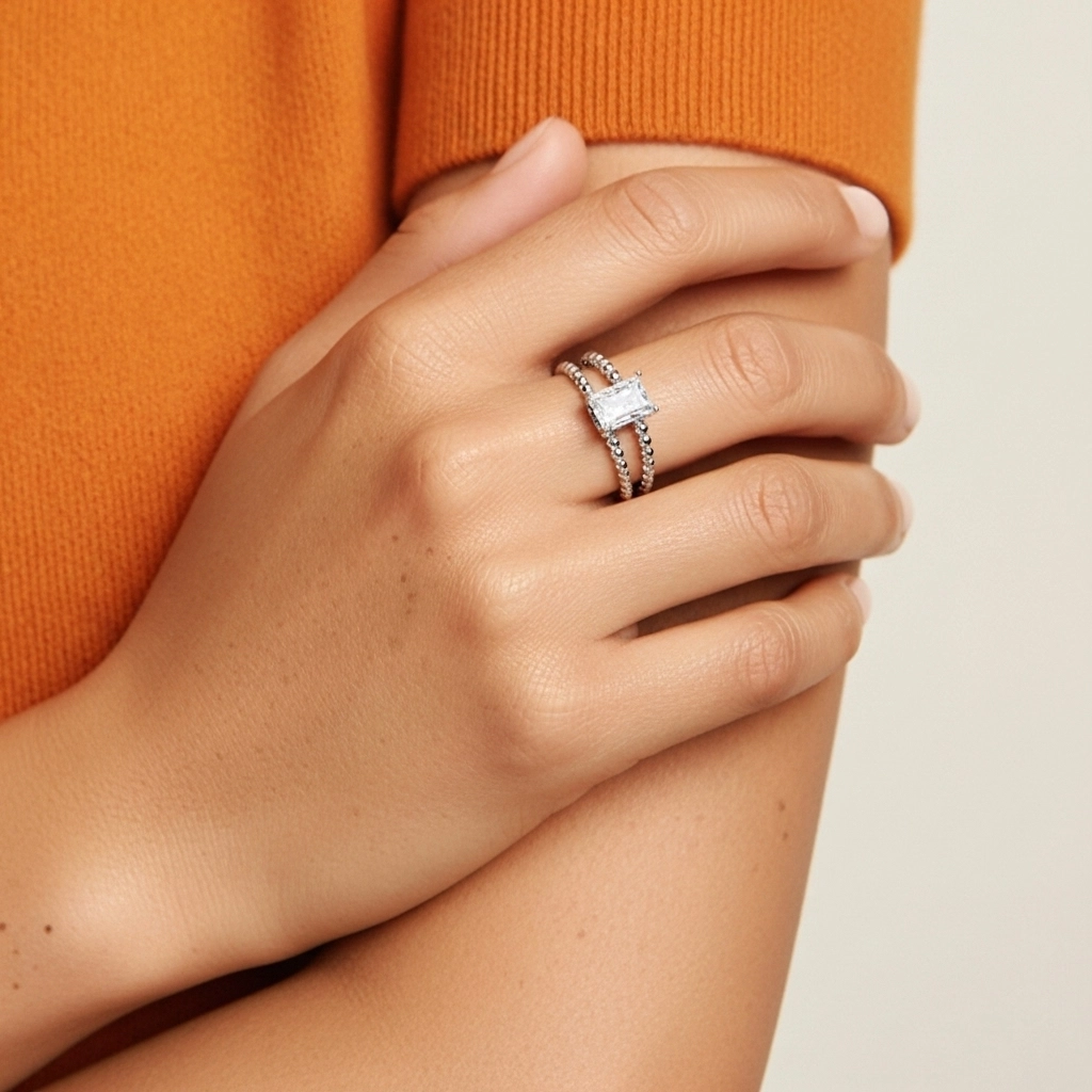 1.00ct Moissanite Wedding Ring Set 18K White Gold