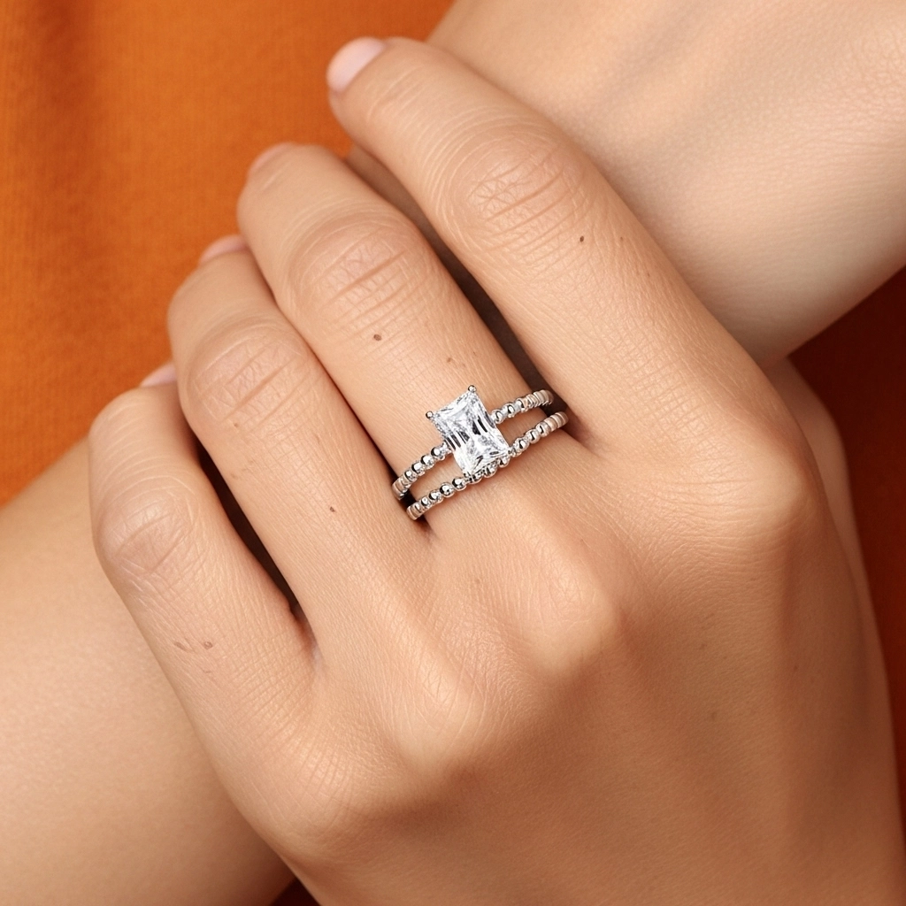 1.00ct Moissanite Wedding Ring Set 18K White Gold