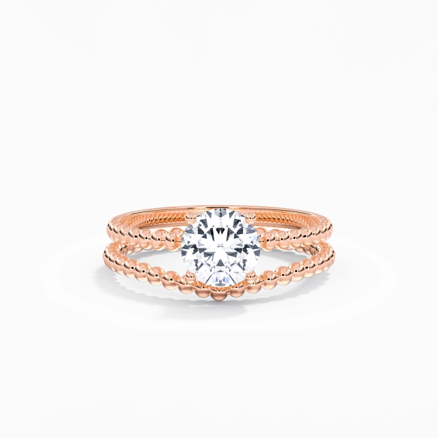 1.00ct Redondo Moissanita Conjunto de Anillos de Boda Oro rosa 14K Solitario Con cuentas Minimalista