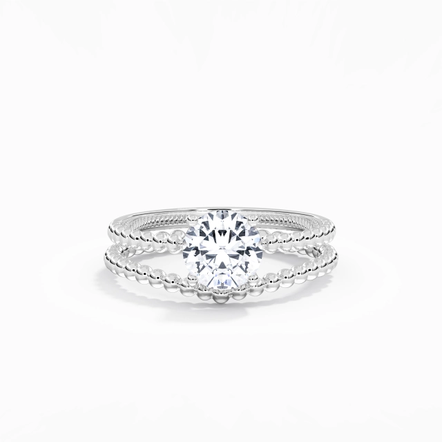 1.00ct Round Moissanite Wedding Ring Set 14K White Gold Solitaire Beaded Minimalist