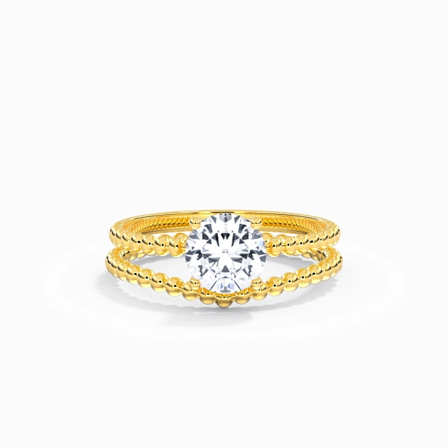 1.00ct Round Moissanite Wedding Ring Set 14K Gold Solitaire Beaded Minimalist