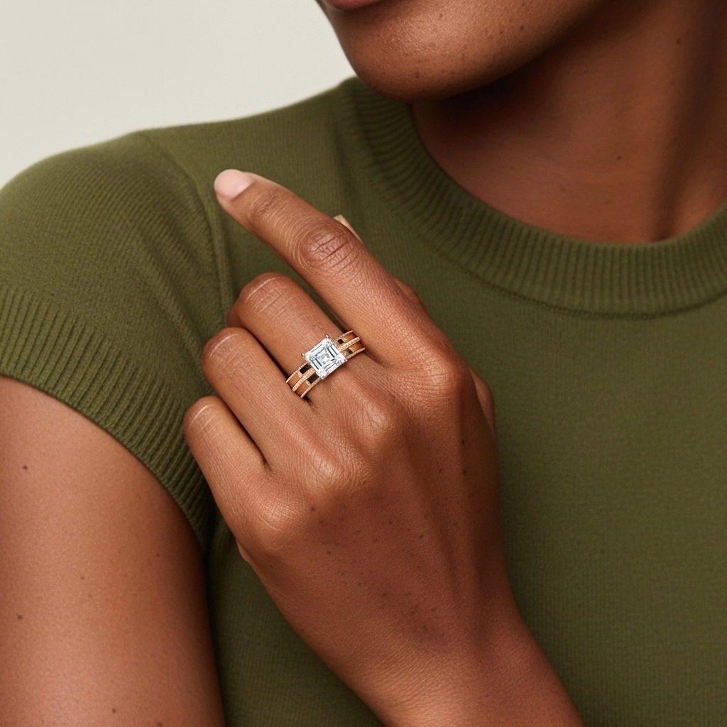 Or rose 14 carats Moissanite Ensemble nuptial