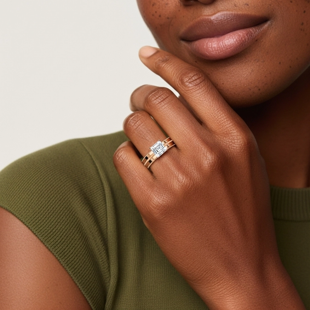 Or rose 14 carats Moissanite Ensemble nuptial