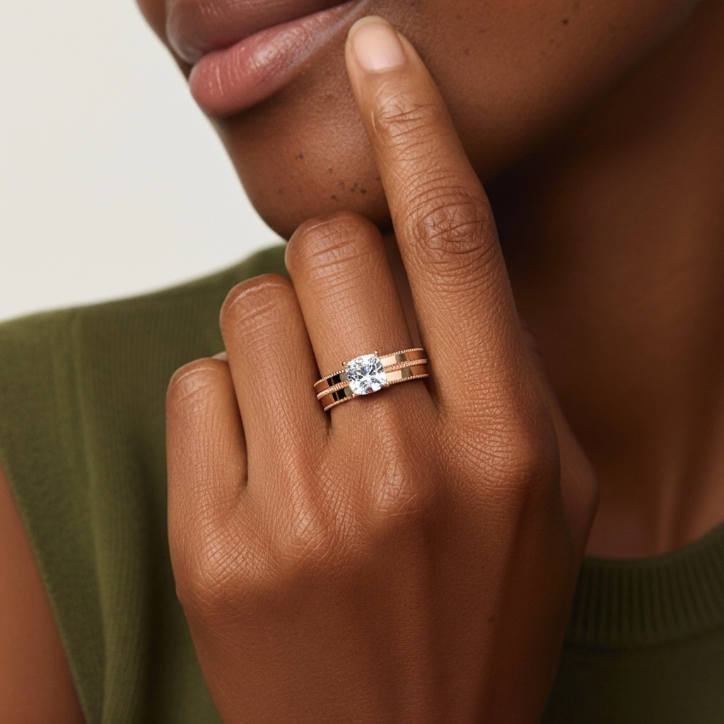 Or rose 14 carats Moissanite Ensemble nuptial