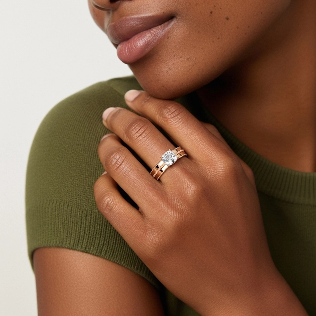 Or rose 14 carats Moissanite Ensemble nuptial