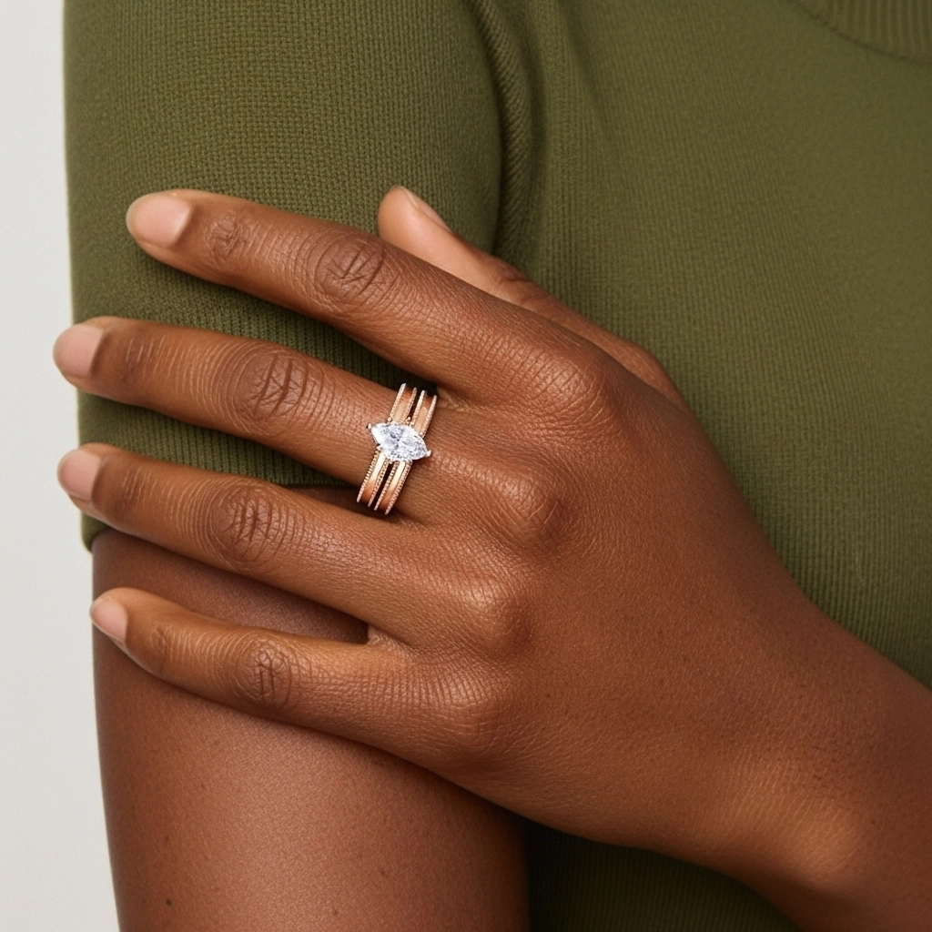 Or rose 14 carats Moissanite Ensemble nuptial