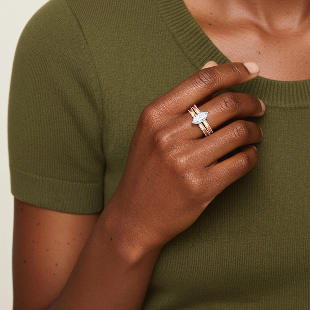 Or rose 14 carats Moissanite Ensemble nuptial