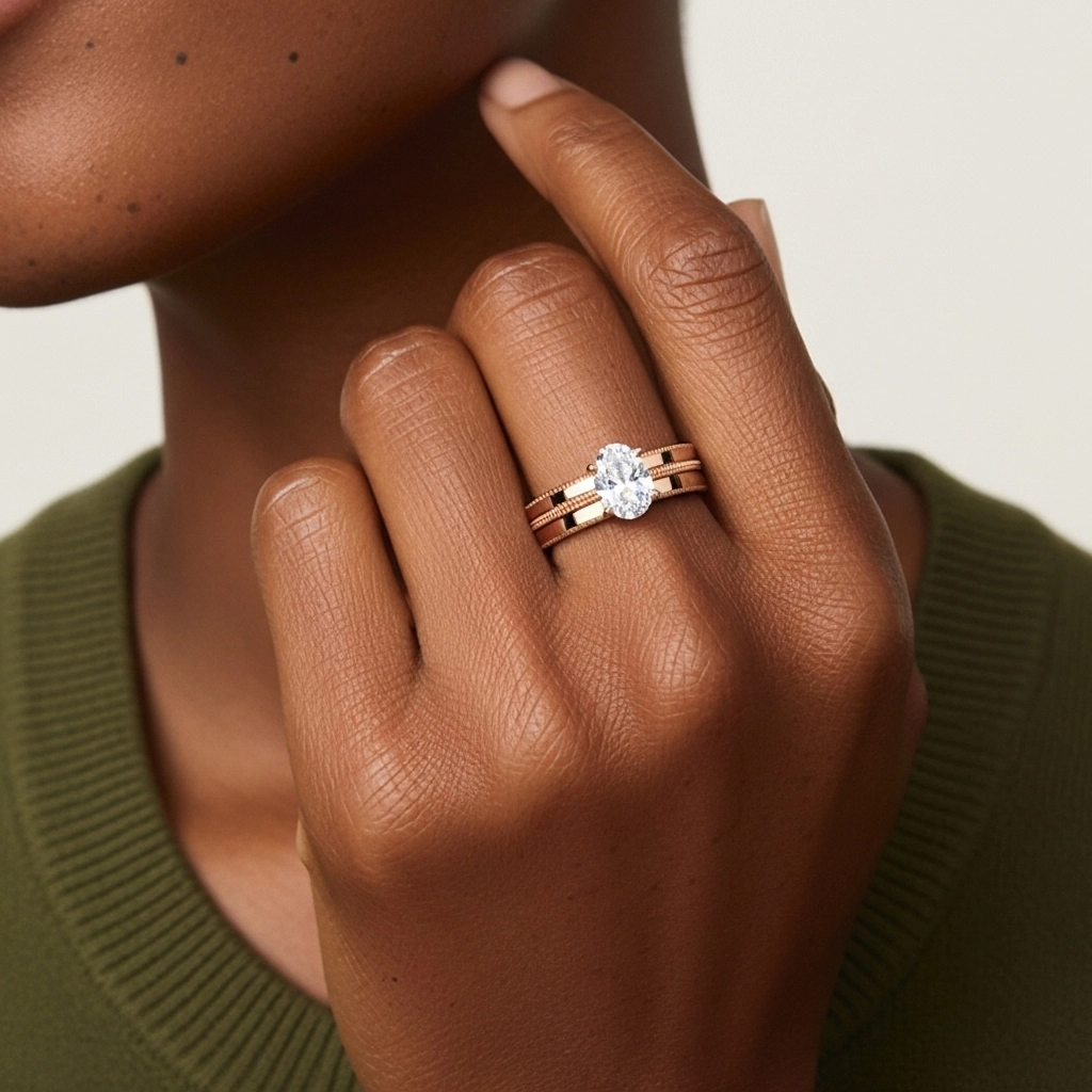 Or rose 14 carats Moissanite Ensemble nuptial