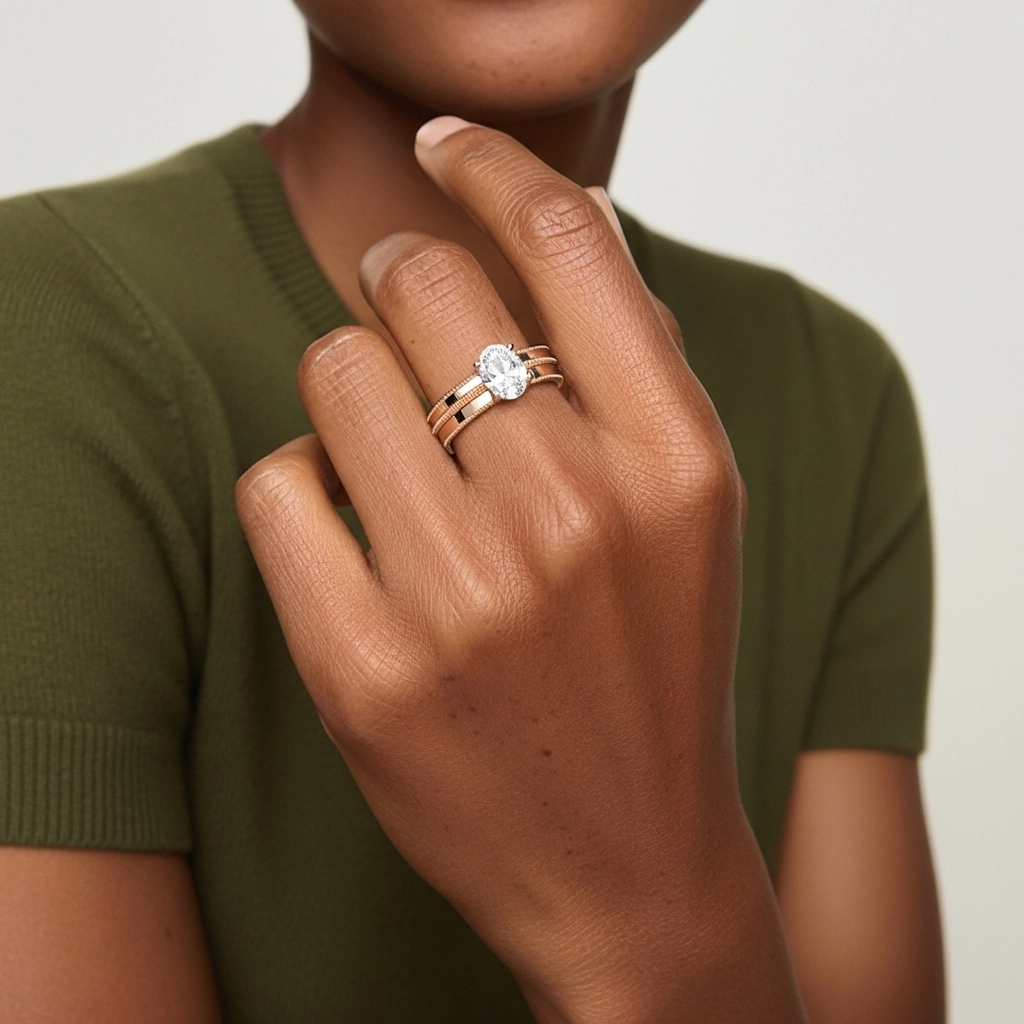 Or rose 14 carats Moissanite Ensemble nuptial