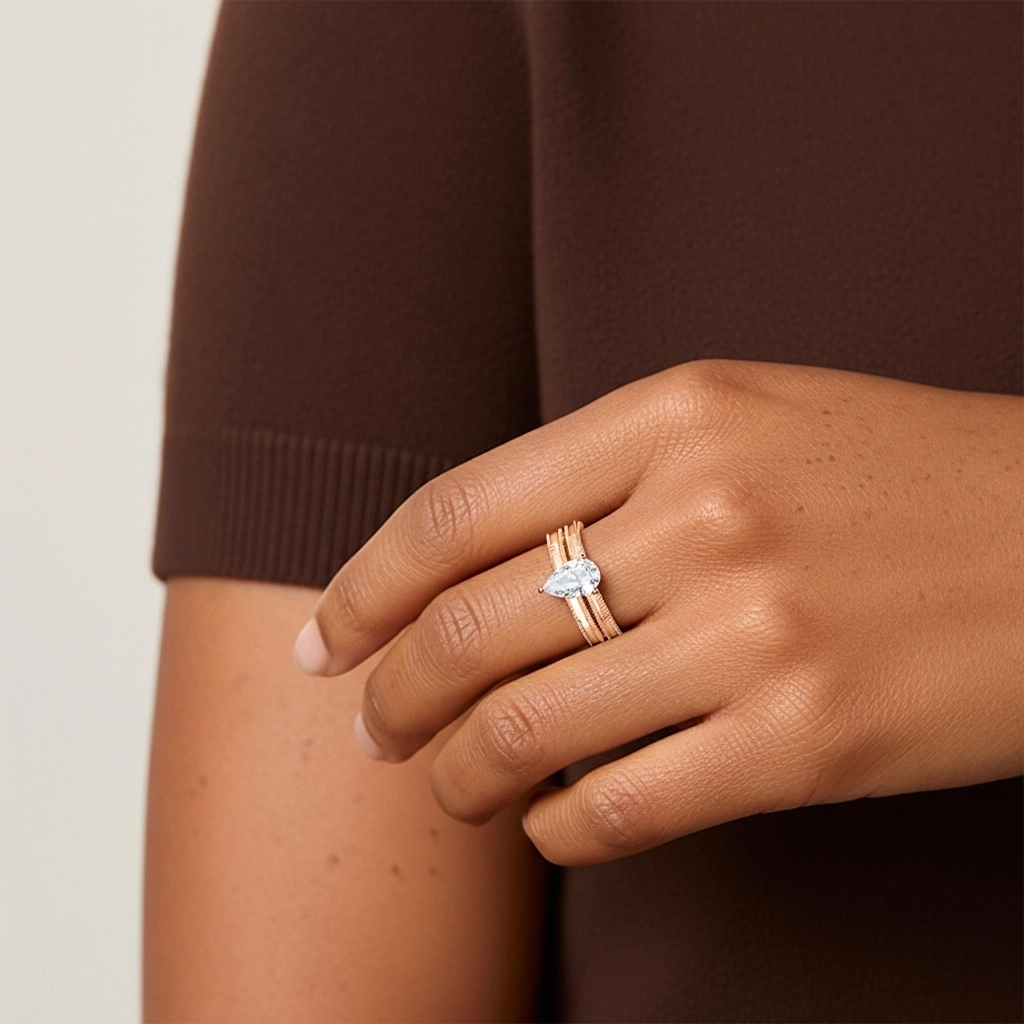 Or rose 14 carats Moissanite Ensemble nuptial