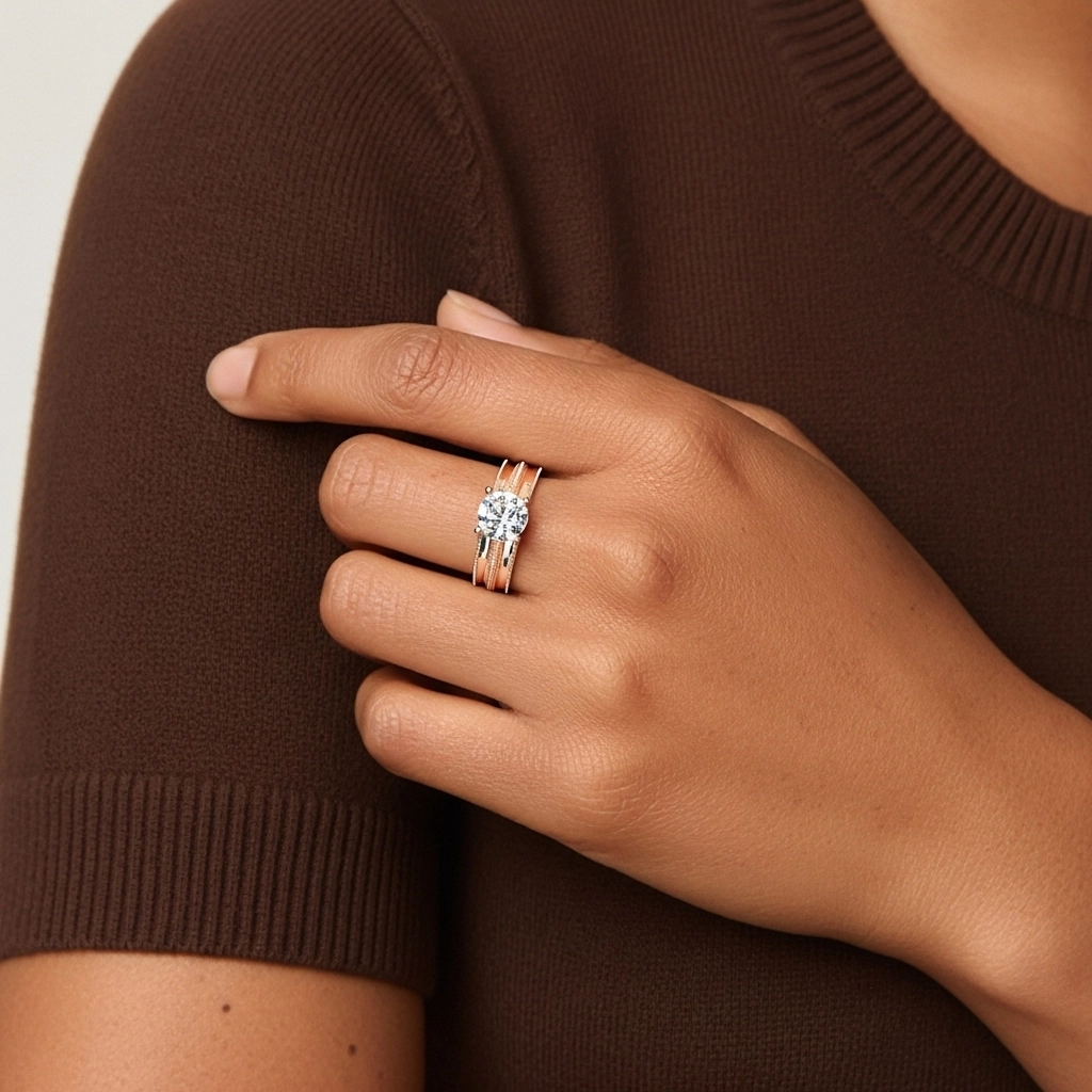 Or rose 14 carats Moissanite Ensemble nuptial