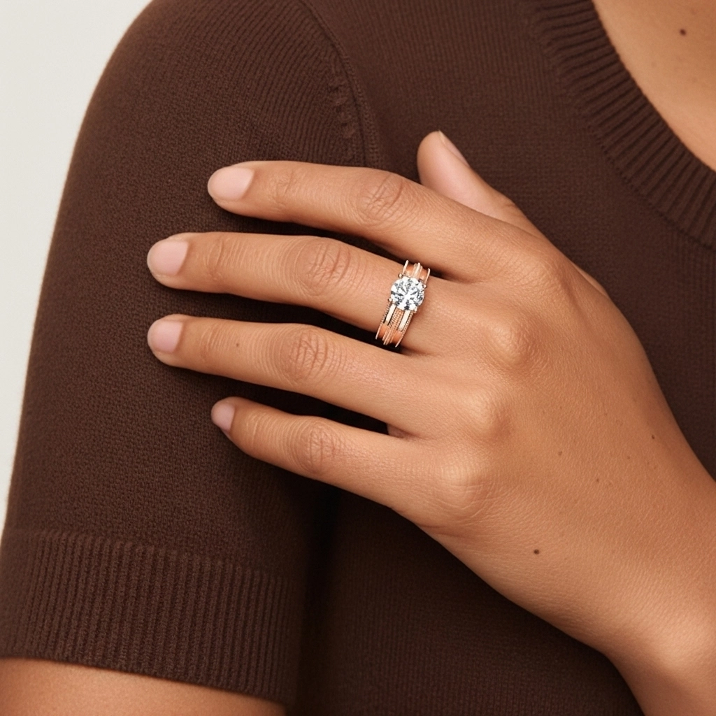 Or rose 14 carats Moissanite Ensemble nuptial