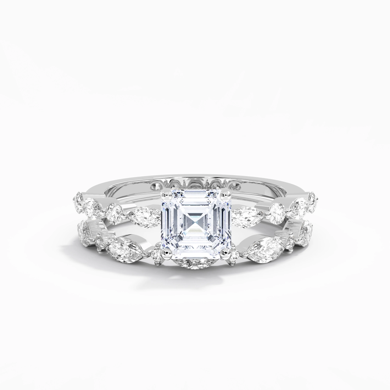White Moissanite Wedding Ring Set