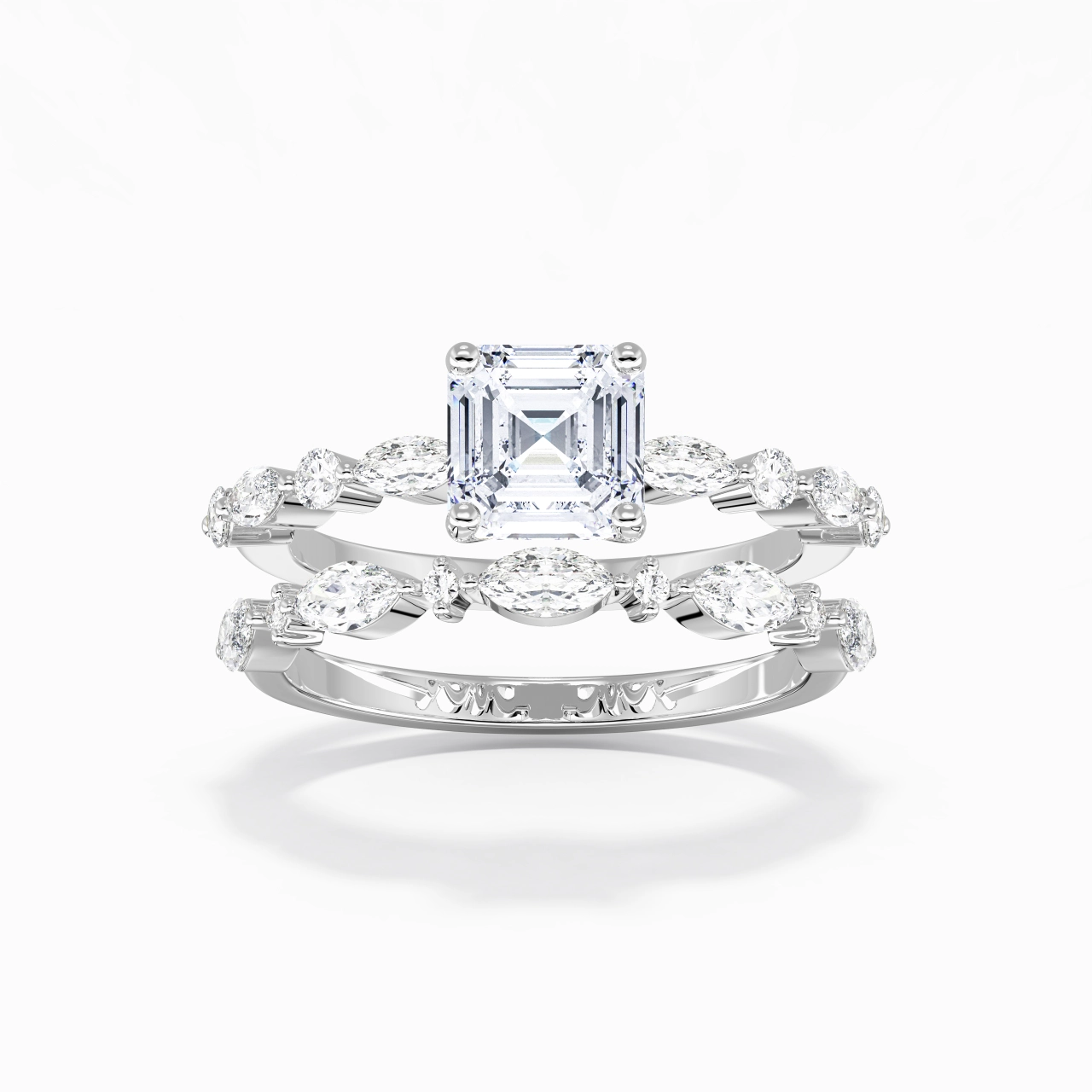 White Moissanite Wedding Ring Set