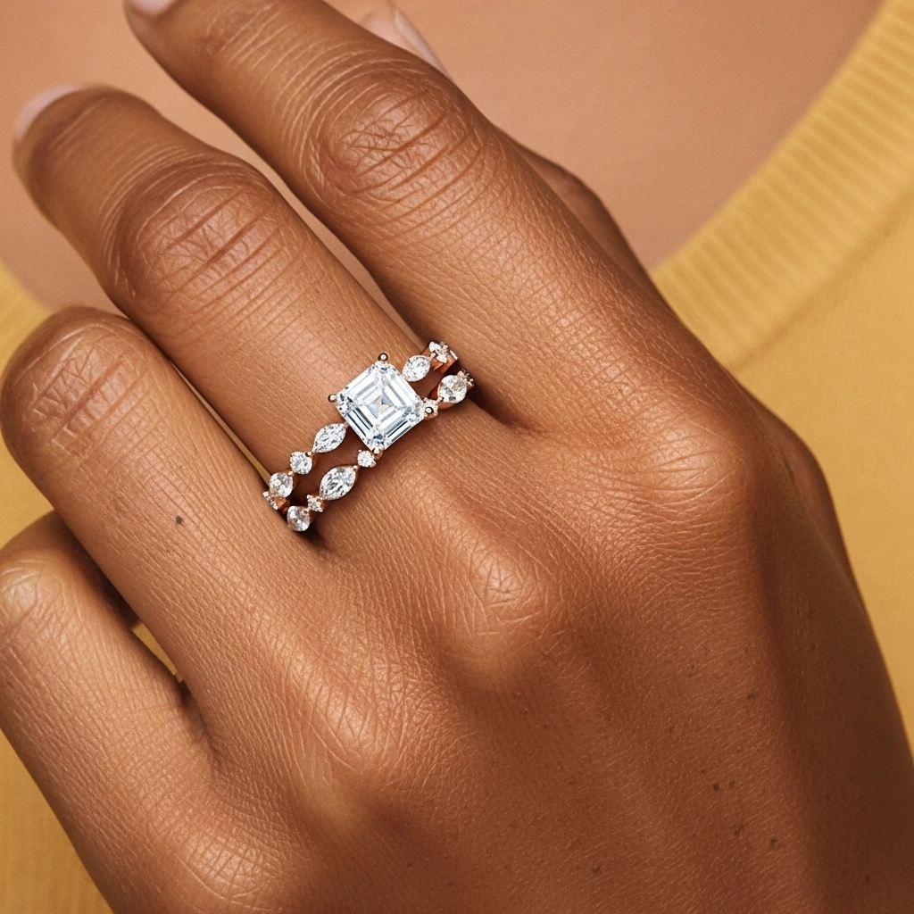 White Moissanite Wedding Ring Set