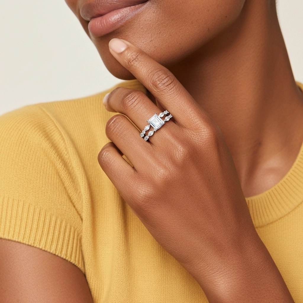 White Moissanite Wedding Ring Set