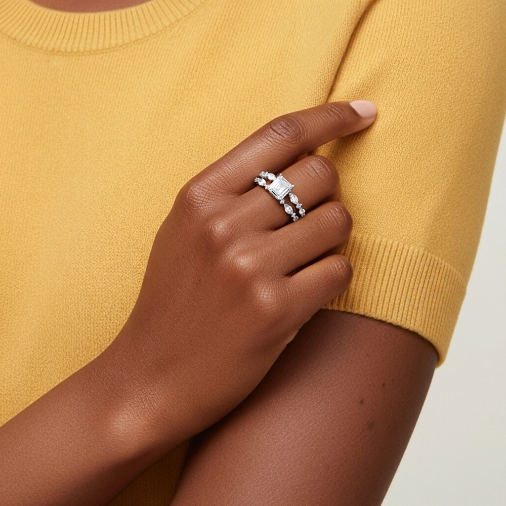 White Moissanite Wedding Ring Set