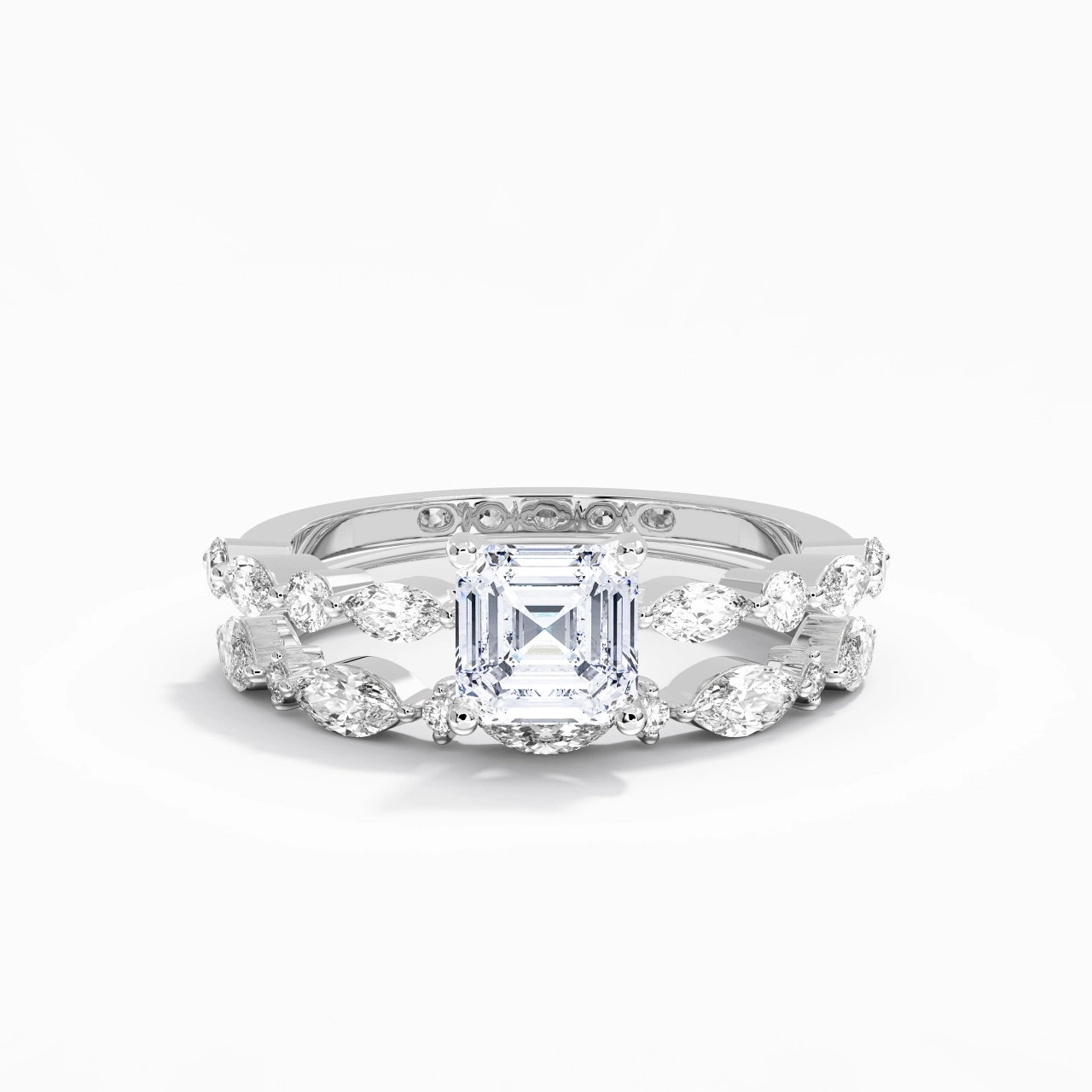 White Moissanite Wedding Ring Set