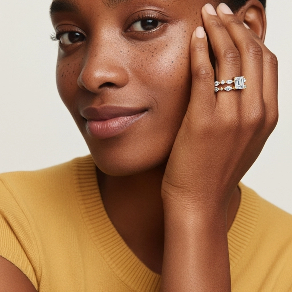 White Moissanite Wedding Ring Set