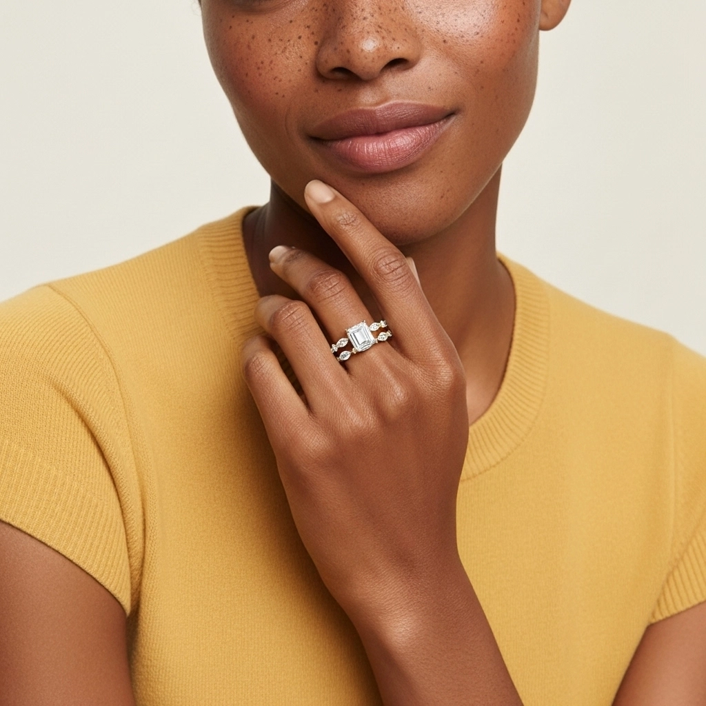 White Moissanite Wedding Ring Set