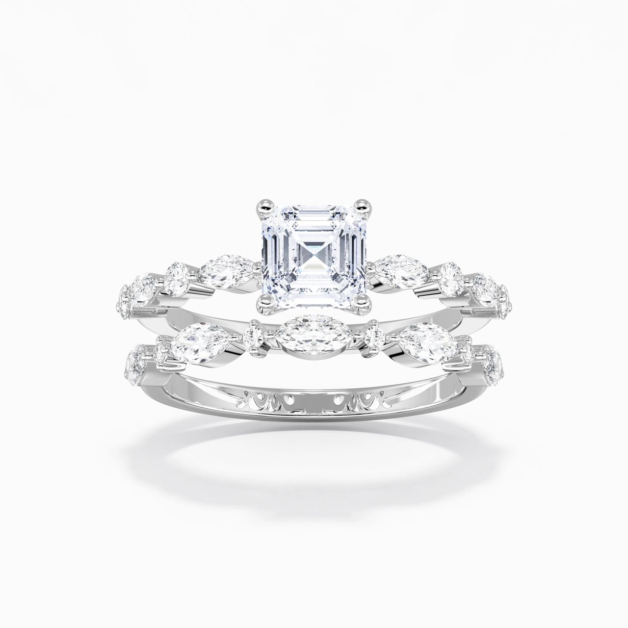 White Moissanite Wedding Ring Set