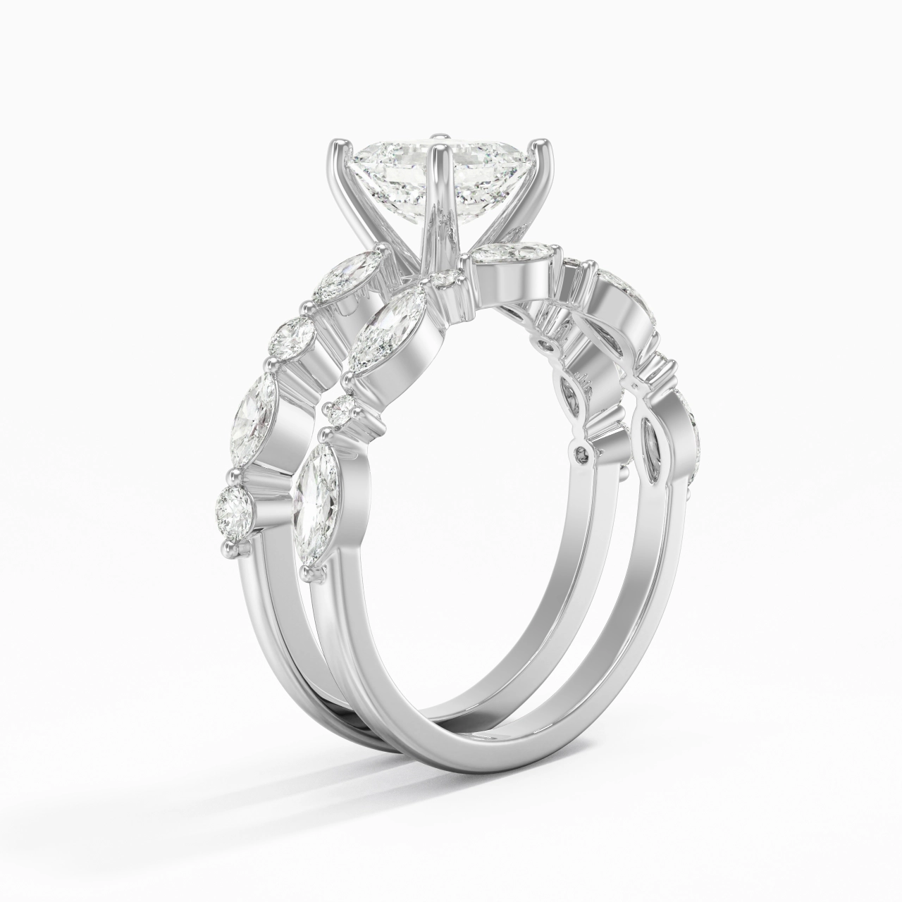 White Moissanite Wedding Ring Set