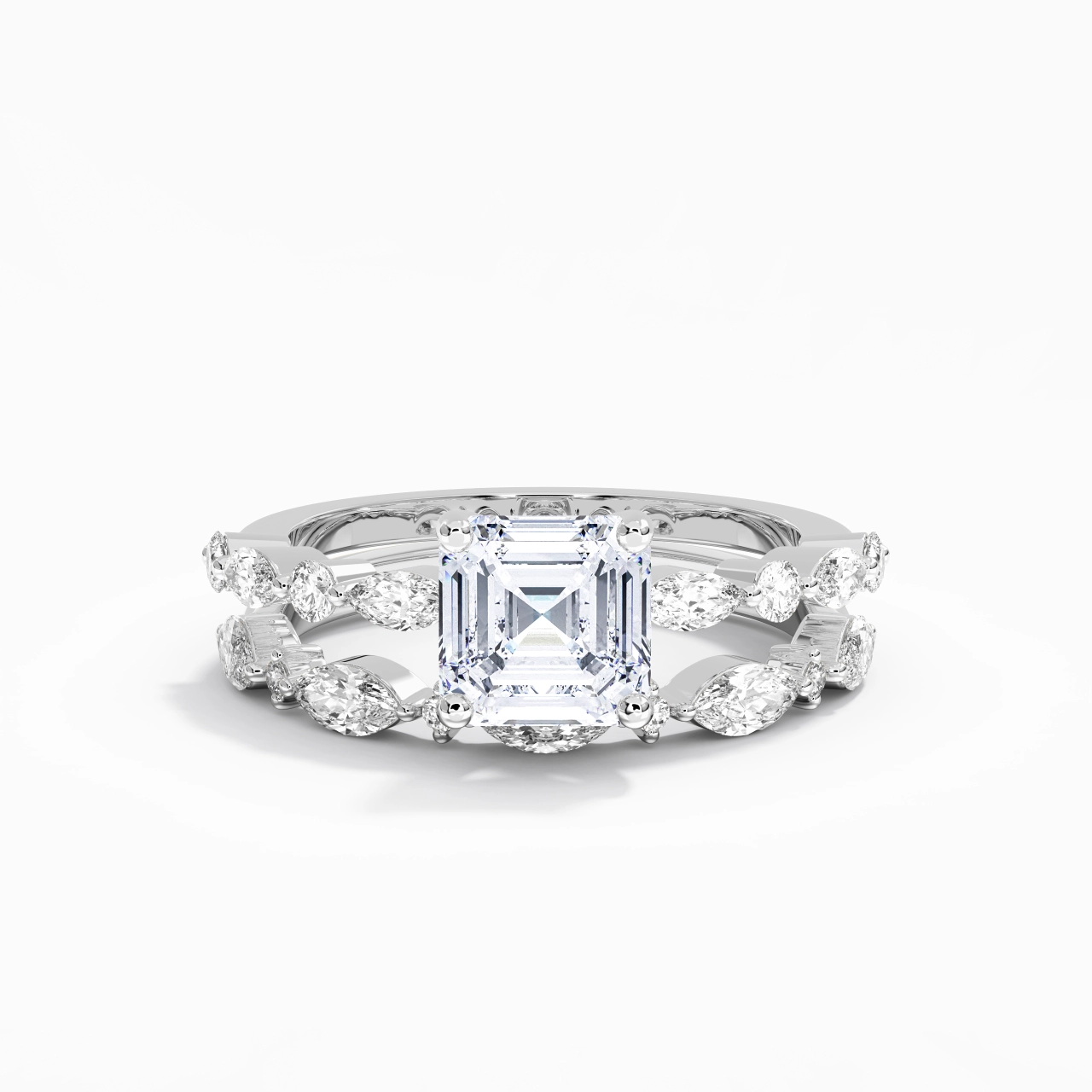 White Moissanite Wedding Ring Set