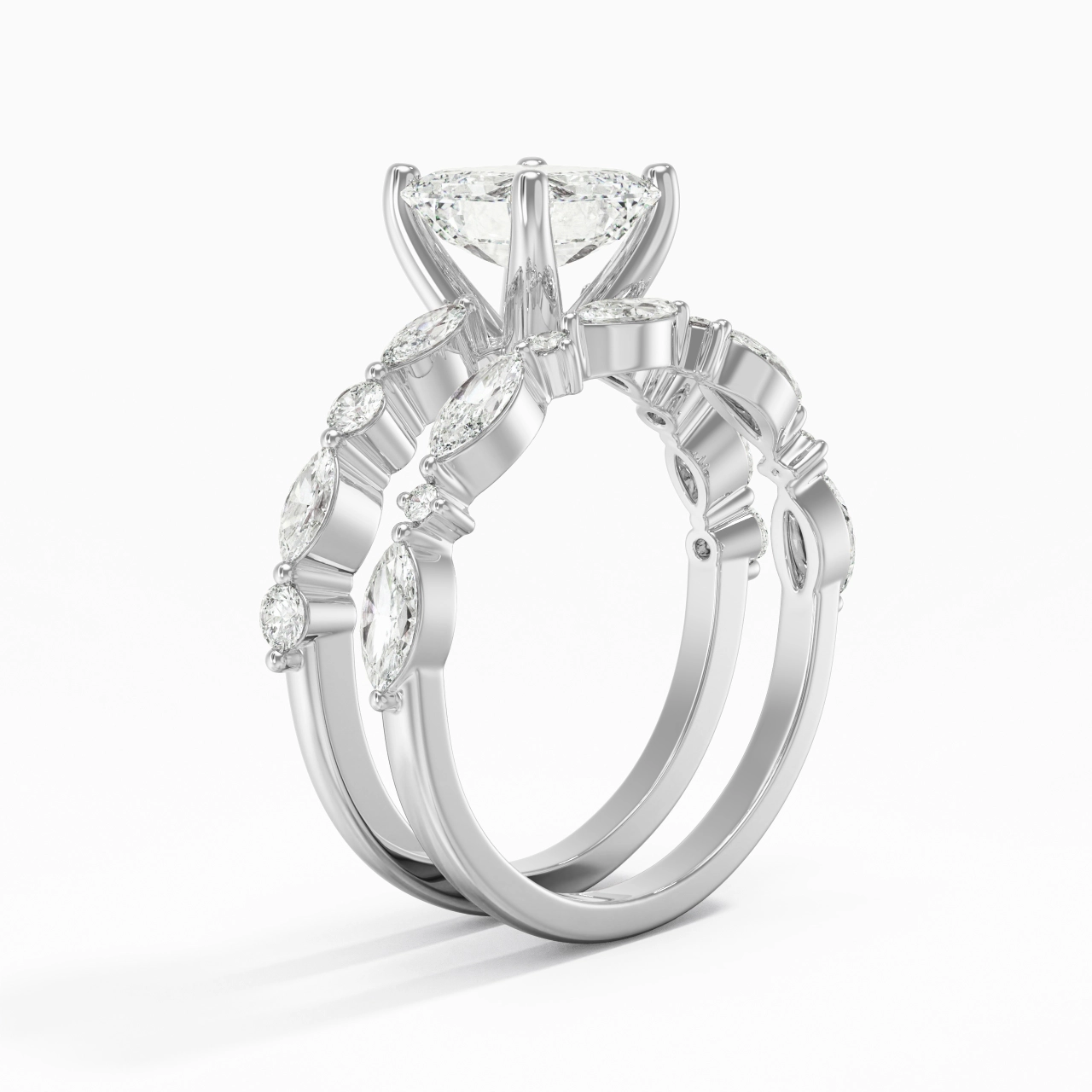 White Moissanite Wedding Ring Set