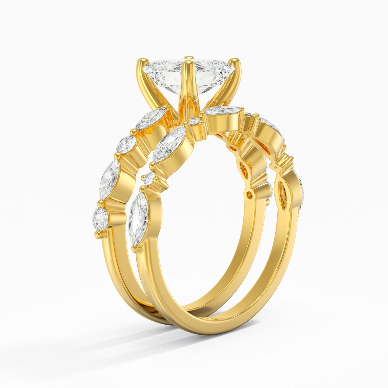 White Moissanite Wedding Ring Set