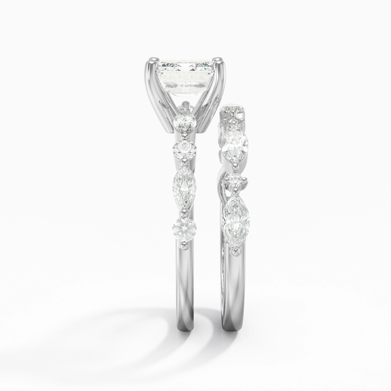 White Moissanite Wedding Ring Set
