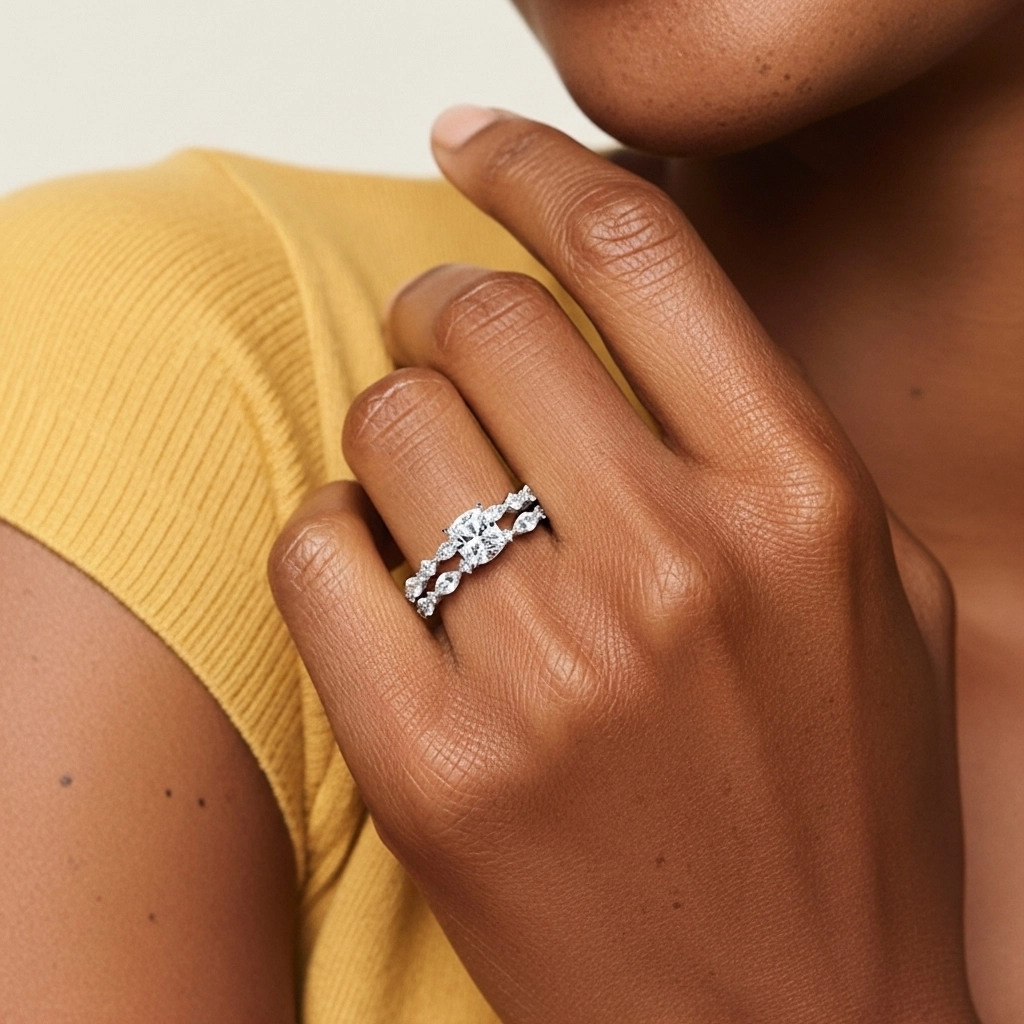 White Moissanite Wedding Ring Set