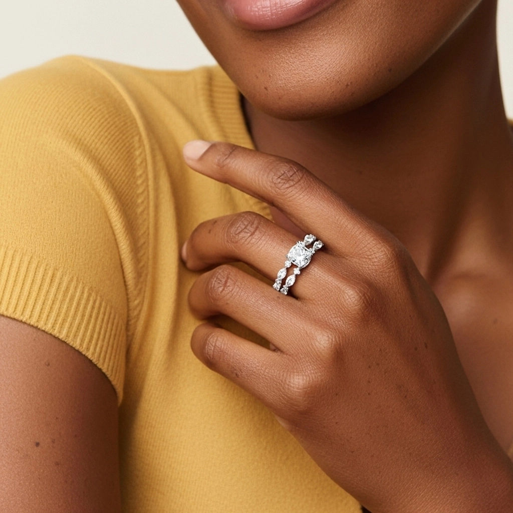 White Moissanite Wedding Ring Set