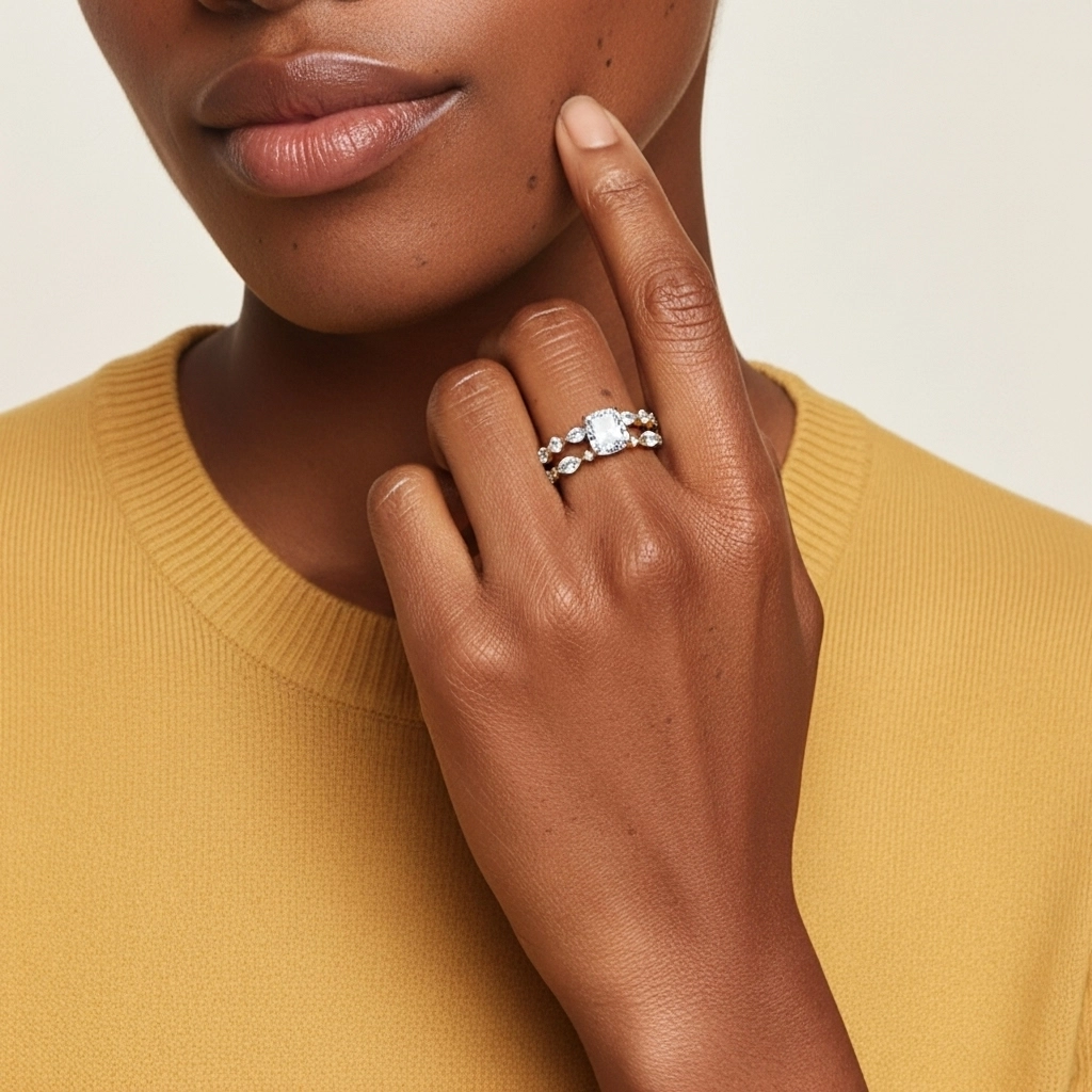 White Moissanite Wedding Ring Set