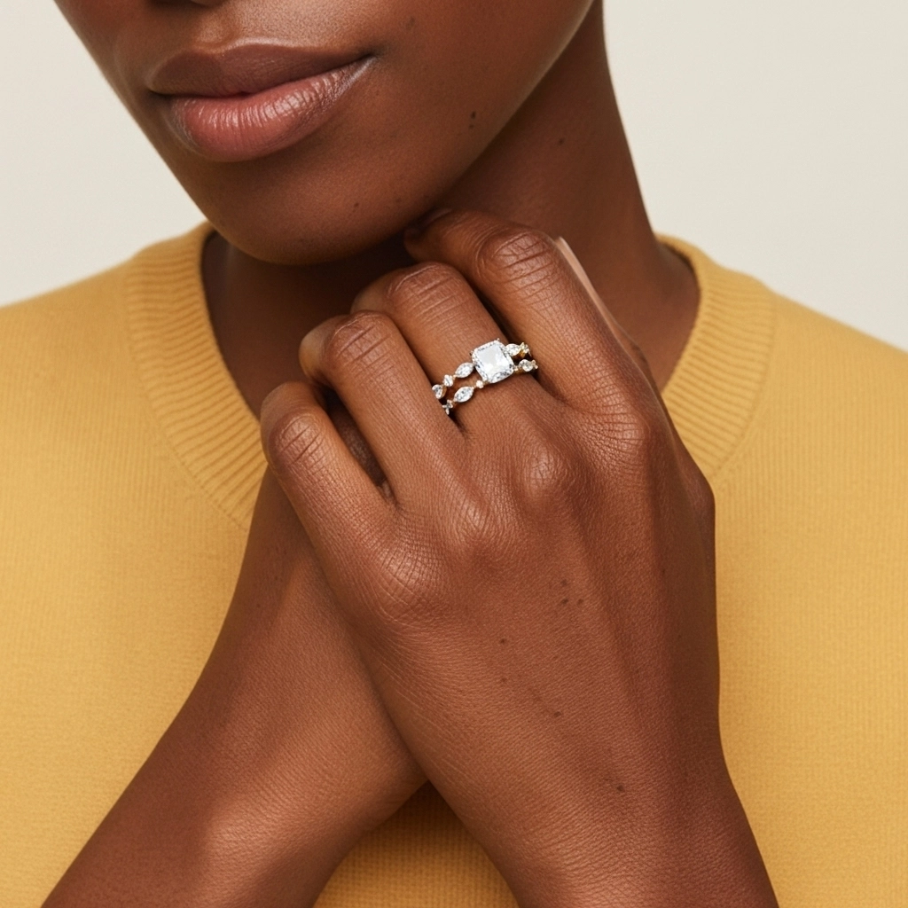 White Moissanite Wedding Ring Set