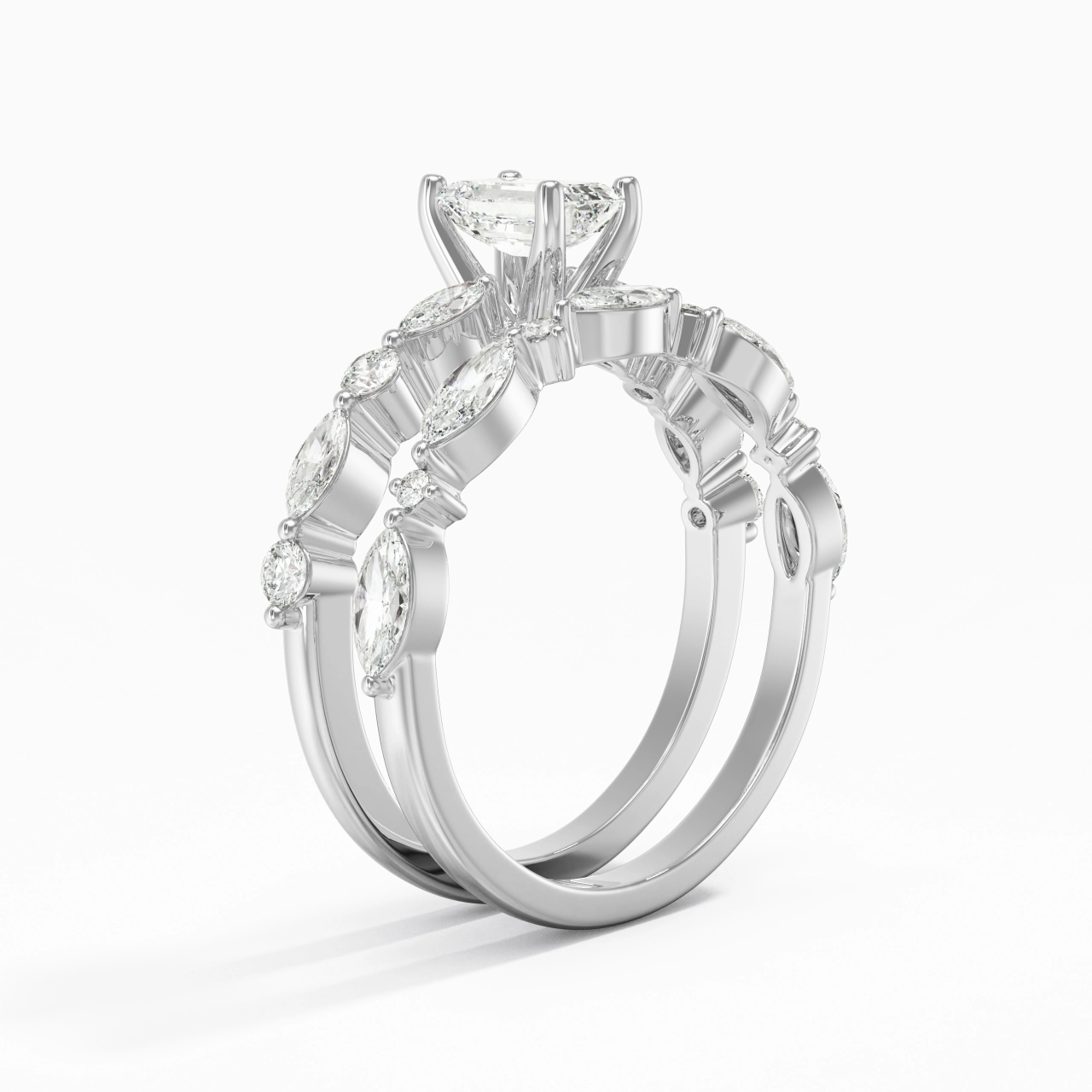 White Moissanite Wedding Ring Set
