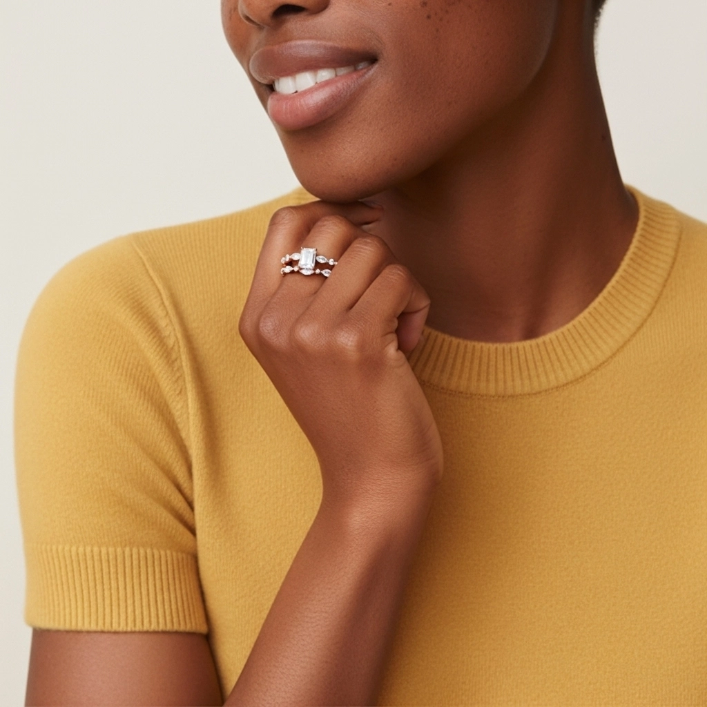 Blanco Moissanita Conjunto de Anillos de Boda