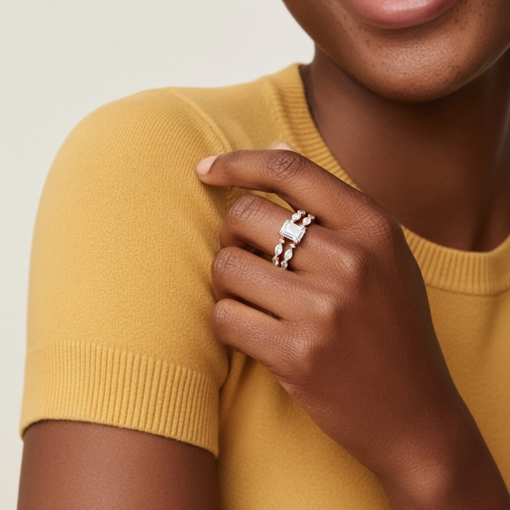 Blanco Moissanita Conjunto de Anillos de Boda