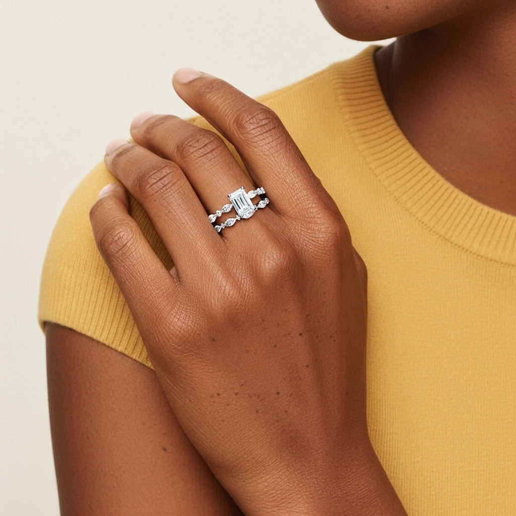 White Moissanite Wedding Ring Set