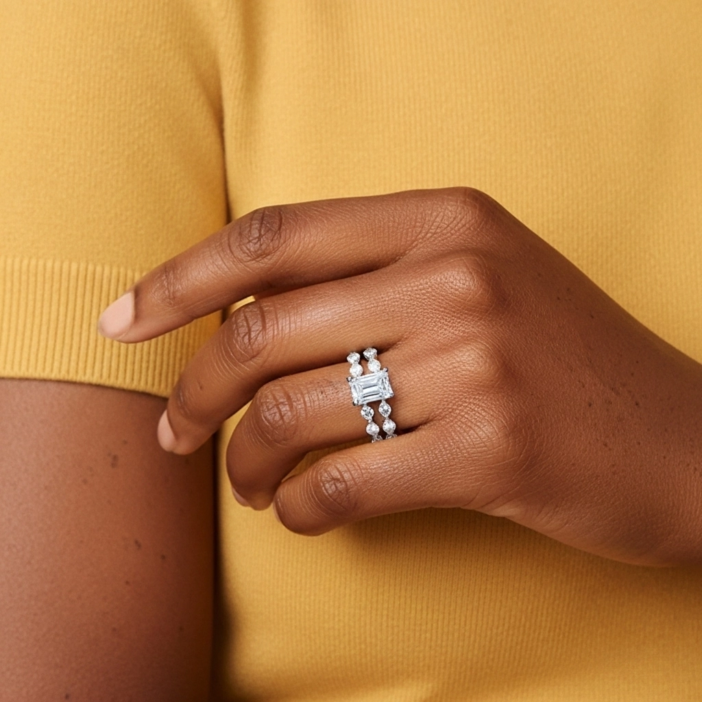 White Moissanite Wedding Ring Set