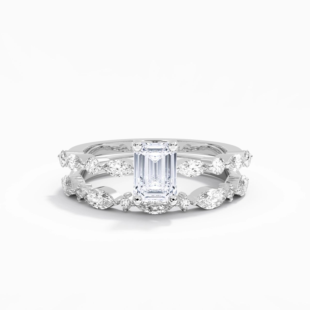 White Moissanite Wedding Ring Set