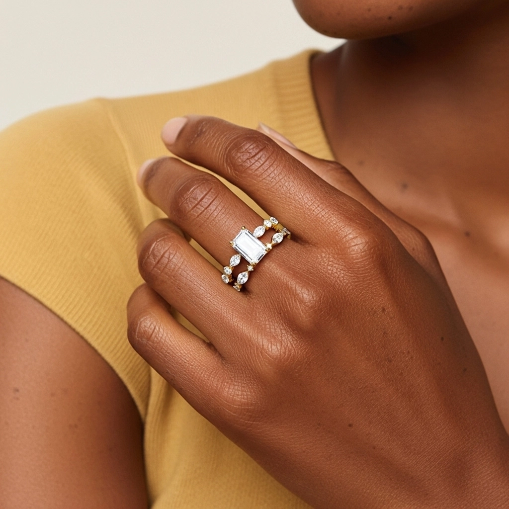 White Moissanite Wedding Ring Set