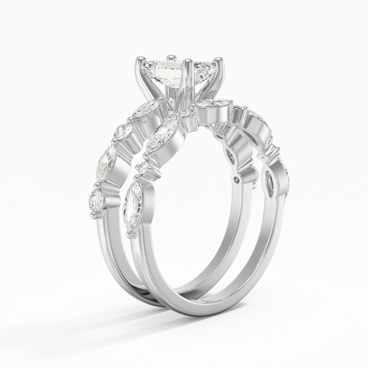 White Moissanite Wedding Ring Set