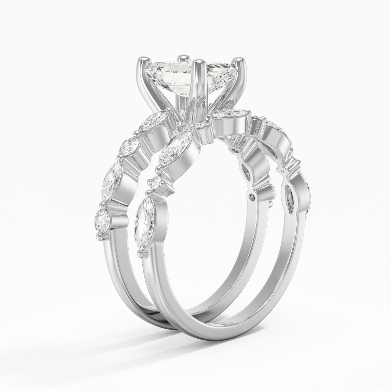 White Moissanite Wedding Ring Set