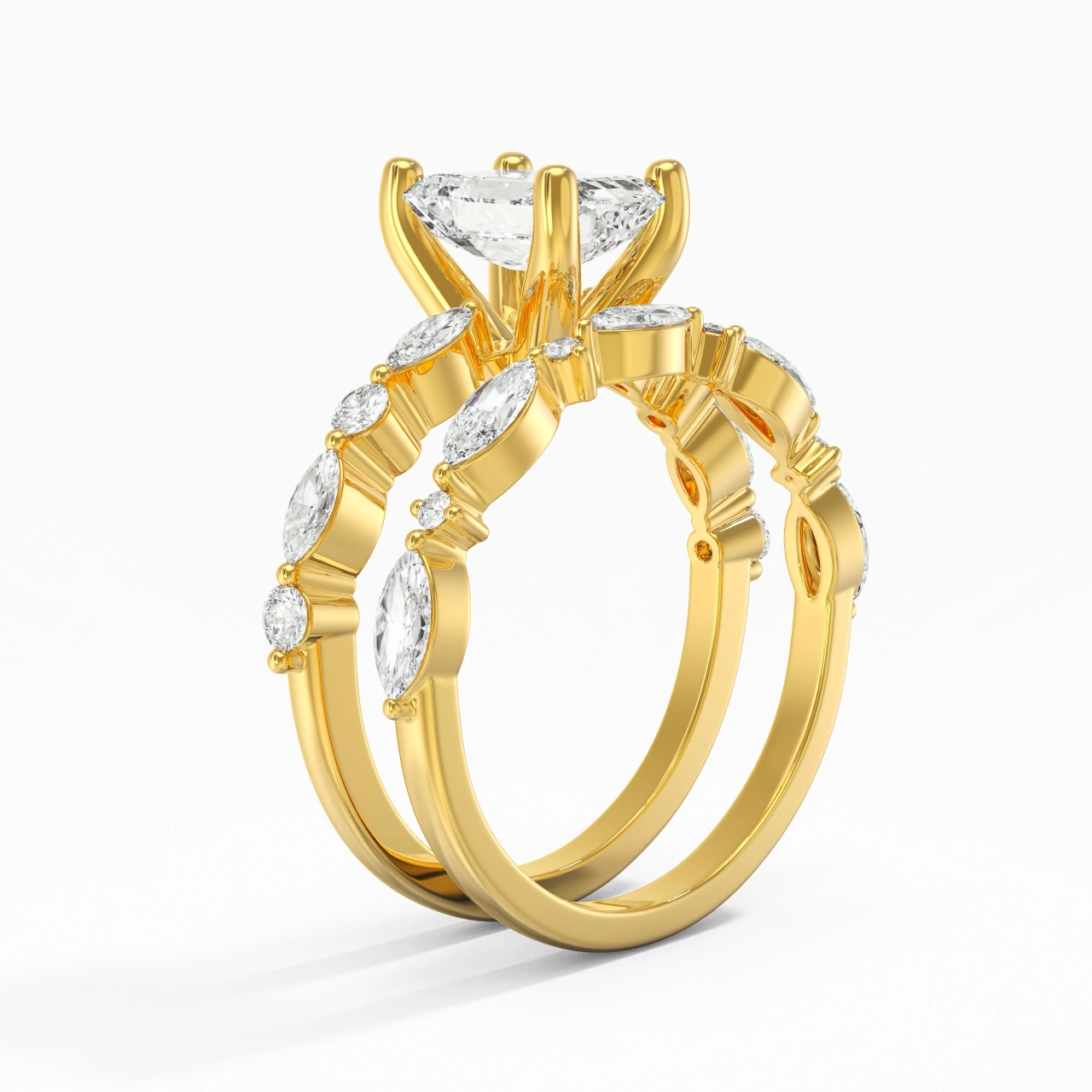 White Moissanite Wedding Ring Set