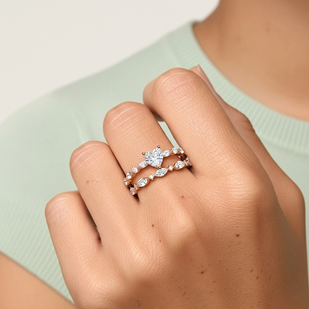 Blanco Moissanita Conjunto de Anillos de Boda